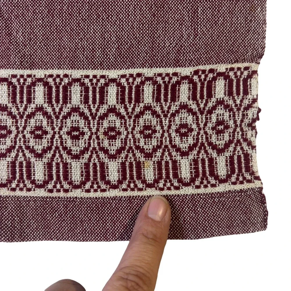 Vintage Handwoven Linen Napkins Set of 5 Plum Purple Geometric Border 13x15